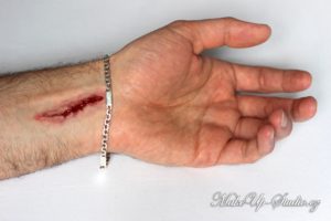 picture of a cinema practical effect: cut on a lower arm