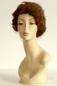 wig Pierre Balmain short available for rent: short brown wig, curly human hair, single knotted to lace top